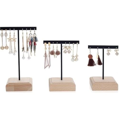 Wood + Metal 3Pcs Crotch Pendant Earring Ear Studs Jewelry Rack Display Stand Storage Hanger Holder