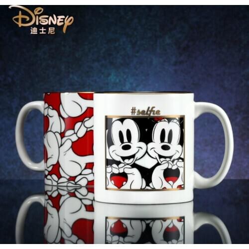 Disney Water Cup Ceramic Water Cup Fashion Cartoon Large Capacity Cup with Lid Genuine Mickey Minnie Couple Cup Coffee Cup
