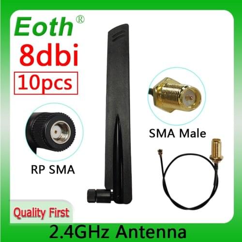 10pcs wholesale 2.4GHz Antenna wifi RP-SMA Connector 8dBi WiFi antena 2.4 ghz antenne+21cm RP SMA to ufl./ IPX 1.13 Pigtai cable