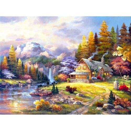 Gatyztory Mountain Lodge Diy Painting By Numbers Landscape Canvas Colouring Wall Decor Frame Handpainted Gift