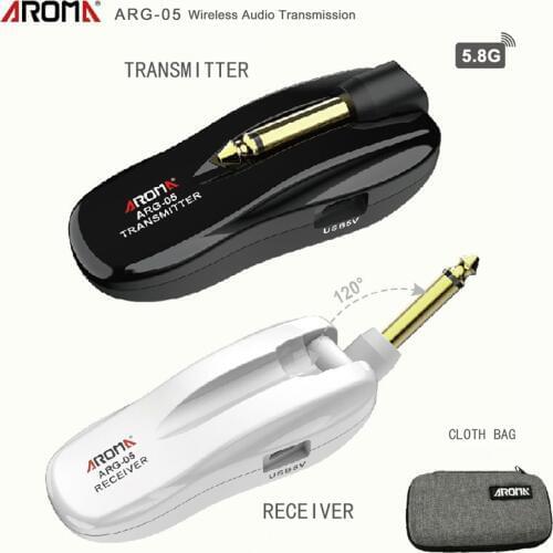 AROMA Guitar Wireless System Audio Transmission with Transmitter and Receiver Rechargeable 5.8GHz for Electric guitars Drum