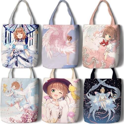 Card Captor Cartoon Student Printed Canvas Shopping Backpack Large Capacity Anime Tote Fashion Ladies Casual Shoulder Bags