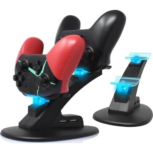 For Nintendo Switch Pro NS Game Controller Charging LED Light Indicator Dual USB Charger Dock Station Stand Storage Cradle Base