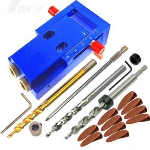 Pocket Hole Jig Kit System W/ 9.5mm Step Drill Bit Angle Drill Guide Woodwoorking Tool Hole Puncher Locator Jig Carpentry Tools
