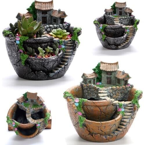 Creative Models Garden Succulent Flower Pot Micro Landscape Resin Pots Crafts Desktop Ornaments Garden Supplies Decoration