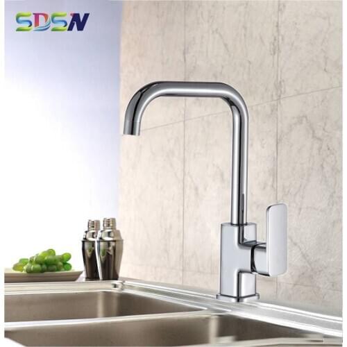 Square Kitchen Faucet SDSN Single Lever Hot Cold Kitchen Faucet Quality Brass Kitchen Sink Mixer Tap Chrome Kitchen Faucets