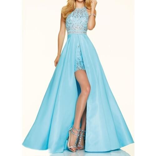 MicBridal Short Front Long Back Prom 2018 moroccan White Blue Slit Special Occasion Halter Party Formal Gown bridesmaid dresses