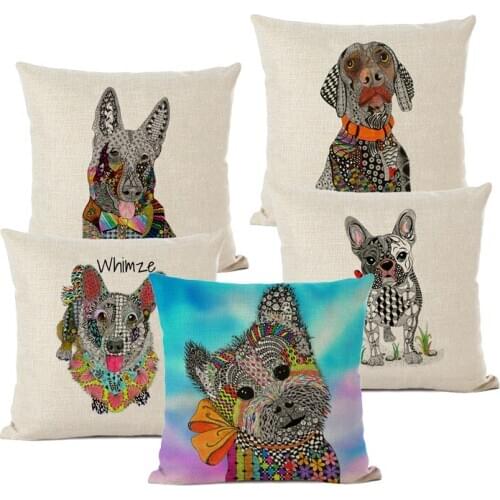 Cute and Colourful Bulldog Cushion Cover German Shepherd Corgi Pillow Covers Decorative Creative Animals Cushions Home Decor