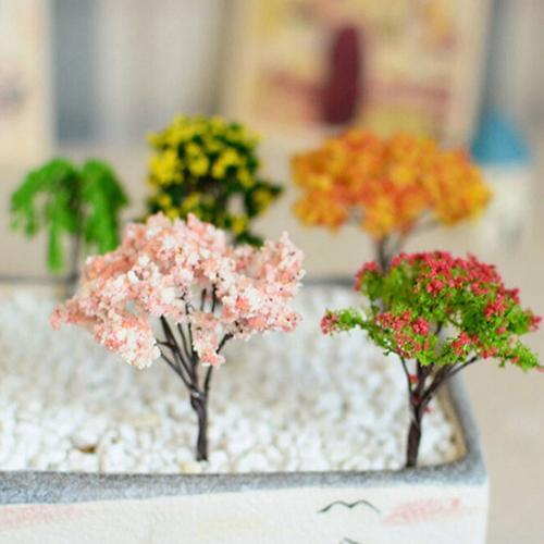 Miniature Sakura Plum Willow Tree Plants Fairy Garden Accessories Dollhouse Ornament Artificial Plants Fake Flowers Decoration