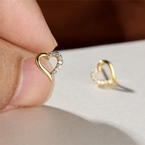 Minimalist Hollow Heart Earrings White Zircon Small Stud Earrings Vintage Gold Silver Color Wedding Earrings For Women Accessory