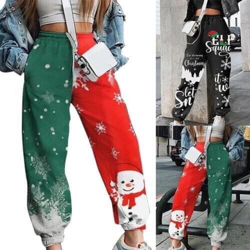 Fashion Women Christmas Snowflake Printing Sweatpants Casual Trousers Outdoor Casual Loose Warm Trousers