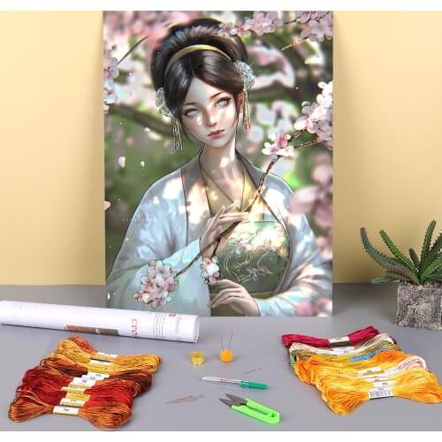 Cartoon Girl Woman Printed 11CT Cross-Stitch Full Kit Embroidery DMC Threads Knitting Craft Painting Hobby Stamped Decor
