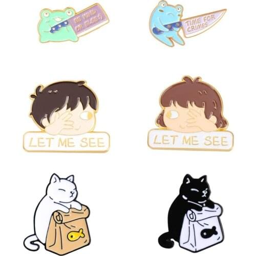 Cartoons Anime Frog And Cat Badges Lapel Pins Fashion Cute Women Brooches On Backpack Metal Hijab Pins Gothic Brooch Jewelry