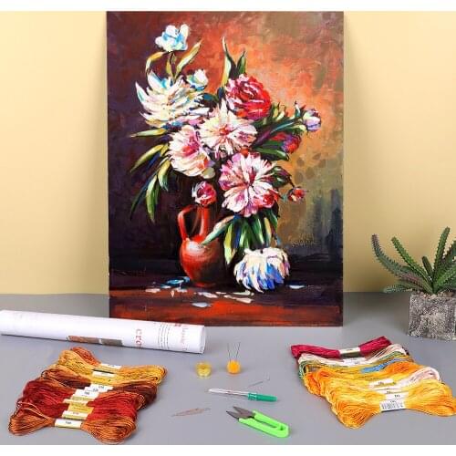 Landscape Flowers Printed Canvas 11CT Cross Stitch Complete Kit Embroidery DMC Threads Handiwork Needlework Different