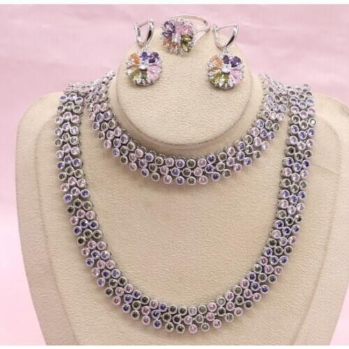 925 Silver Jewelry Sets For Women Multi Color Zircon Earrings Bracelet Pendant Necklace Ring Wedding Jewelry Gift Box