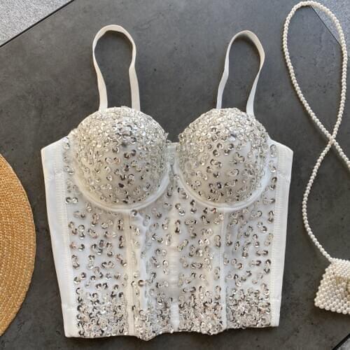 2021 New Sexy Party High-quality Hand-made Pearls Jewel Diamond beading Bralet Womens Bustier Bra Top Vest Camis Mujer