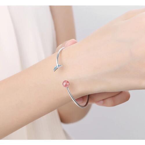 Everoyal New Arrival Female Crystal Pink Fish Bangles Jewelry For Women Fashion 925 Sterling Silver Bangles Lady Accessories Hot