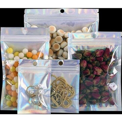 50Pcs/Lot Plastic Bag Aluminum Foil Hologram Food Pouch Small Water Proof Zipper Reclosable Pouches Zipper Storage Bags