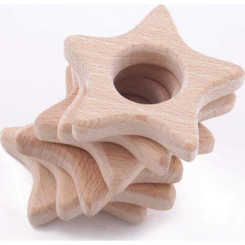 10pc Wooden Stars Teethers Rings Natural Accesory Charms Wooden Beech Wood Star Teething Stroller Inspired Baby Toys Teethers