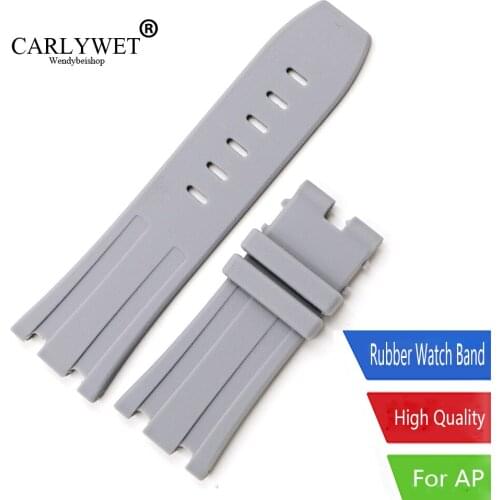 CARLYWET 28mm Grey Waterproof Silicone Rubber Replacement Wrist Watch Band Strap For Audemars Piguet 42mm Royal Oak Offshore