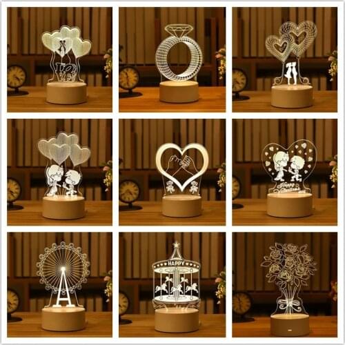 Romantic Love 3D Lamp Acrylic LED Night Light Valentines Day for Home Decor Table Lamp Gift Box Baby Shower Valentines Hogar