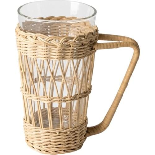 Runjia Home Furnishing Style Handmade Rattan Korean Retro Cup Cover Woven Kettle Handle