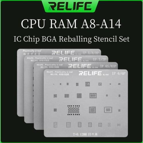 RELIFE RL-044 CPU RAM A8/A9/A10/A1/A12/A13/A14 IC Chip BGA Reballing Stencil Set Plant Tin Steel Mesh For iPhone 6-12 Series