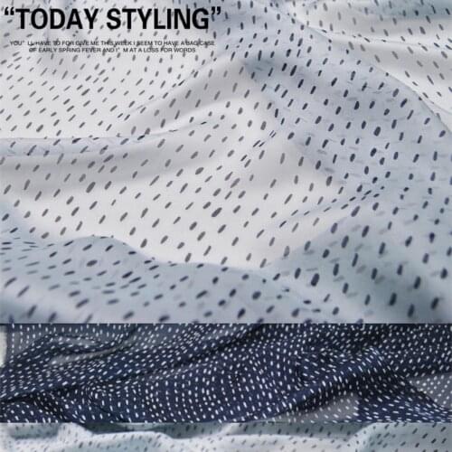 Silk Chiffon Fabric Dress Light Blue Tibetan Dark Blue Dot Real 100% clothing Cloth DIY Sewing Tissue