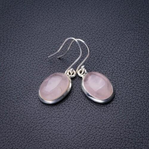 StarGems Natural Rose Quartz Handmade 925 Sterling Silver Earrings 1.5" D6759
