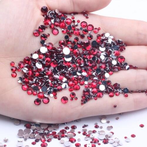 Resin Rhinestones Dark Red 500/1000pcs 2-6mm Round Flatback Non Hotfix Glue On Beads For Jewelry Making Accessories DIY