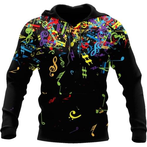 3D Hoodie Colorful Music Notes 3D All Over Printes For Men/Women Sweatshirt Spring/Autumn Casual Pullover Zipper Unisex