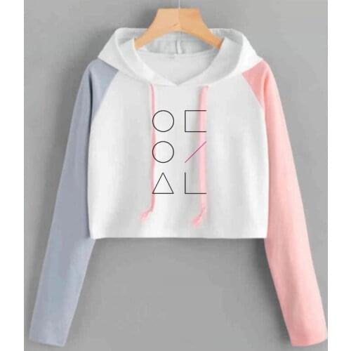 Korean Style Kpop Loona Crop Top Sweatshirt Women Pink Loose Long Sleeve Pullover Sweat Femme Cropped Hoodies Drop Shopping
