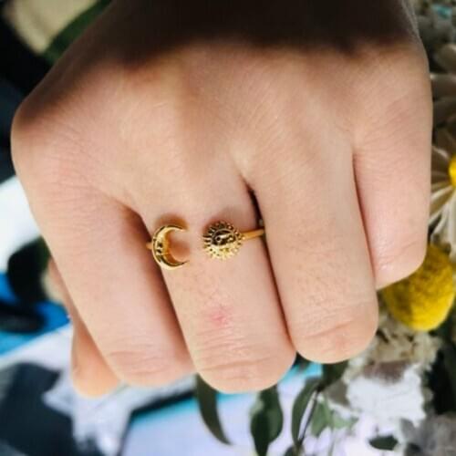 Vintage Moon and Sun Rings For Women Men Wedding Jewelry Adjustable Open Crescent Ring Best Friend Gifts Bague Femme 2021