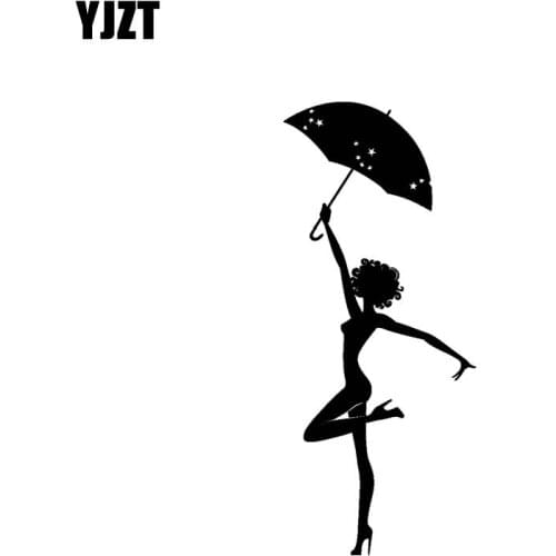 YJZT 6.5*15.4CM Black/Silver Happy Sexy Cute Girl Umbrella Vinyl Decal Zero Defect Fashion Design Car Sticker C20-0556