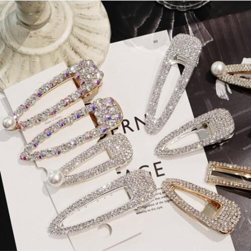 Fashion Shiny Luxury Full Crystal Pearl Women Barrettes Waterdrop Square Hair Clip Hairgrips Hair Accessories Korea Headwear