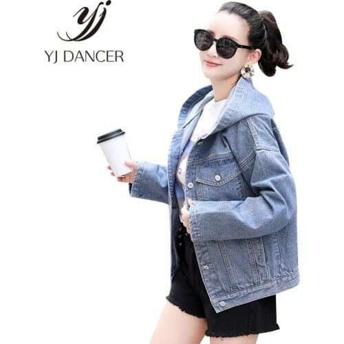 2018 Spring autumn New Plus Size Fashion Women Loose size Bf style Hooded Denim jacket Female Casual jacket coat Ljj0180