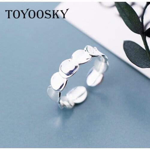 S925 Sterling Silver Geometric Smooth Concave Oval Round Ring Adjustable Size 4 5 6 for Women Minimalist Jewelry