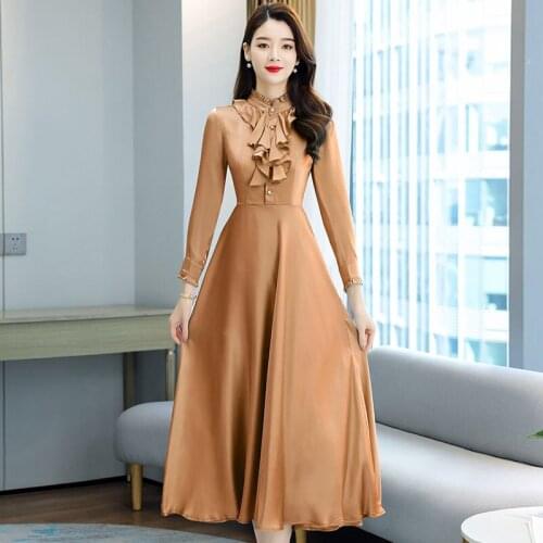 Women Clothing 2021 Spring Autumn New Temperament Dress Collar Flower Fashion Slim Long Dress For Office Ladies Workwear y1397