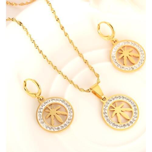 Gold Necklace Earring Set Women Party Gift hemp Leaf Jewelry Sets daily wear mother gift DIY charms women girls Fine Jewelry