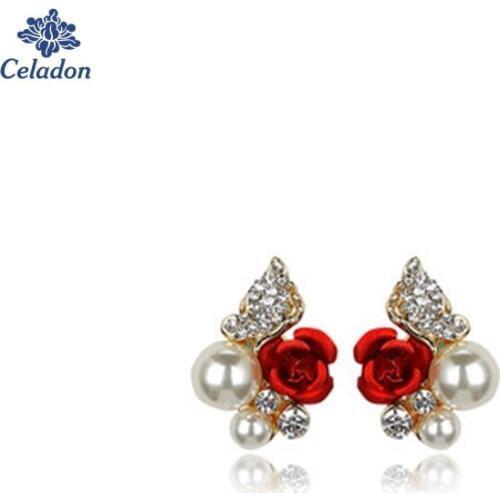 1pair Hot Fashion Charming w Trendy Cute Red Rose White Wedding Earrings Party Earrings