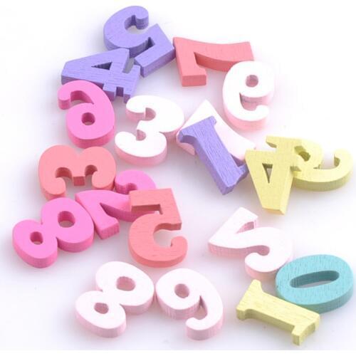 100pcs Mixed Color Number Nonporous Wood Scrapbooking Craft Beads for DIY Craft Decoration 16x14mm MT0771