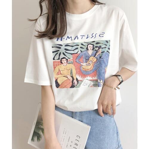 2020 Women Summer Cartoon Print T Shirts O-Neck Women Short Sleeve Cotton T Shirt Harajuku Casual Tops For Women Summer Tees