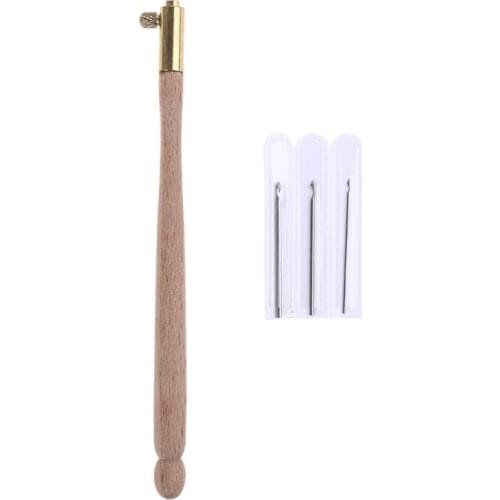 3 Pcs Embroidery Crochet Hooks with 9 Needles Wooden Handle French Tambour Hooks 87HA