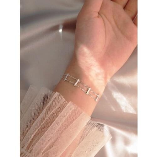 925 sterling silver double flash diamond zircon micro-inlaid personality Korean version of the net red bracelet simple and versa