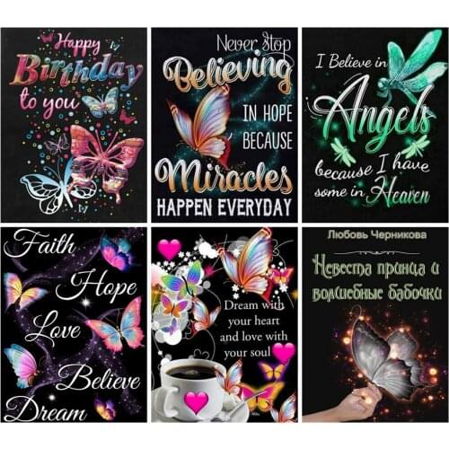 Huacan diamond painting full text scenery home decor diamond mosaic embroidery butterfly Blackboard wall stickers