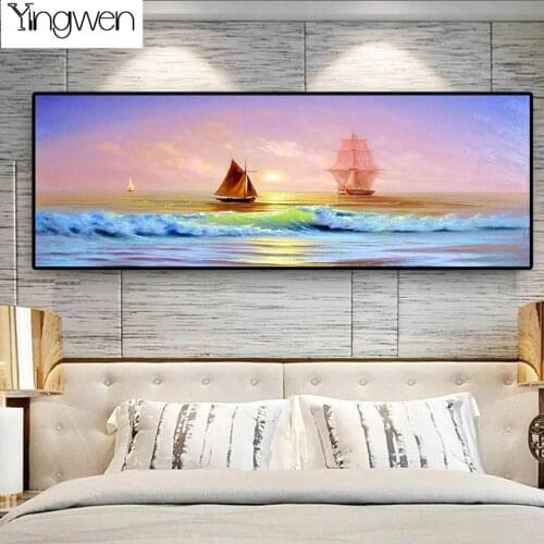 DIY Diamond Painting Sunsets Natural Seascape Sailing Sea Landscape Full Diamond Embroidery Rhinestones Pictures Diamond Mosaic