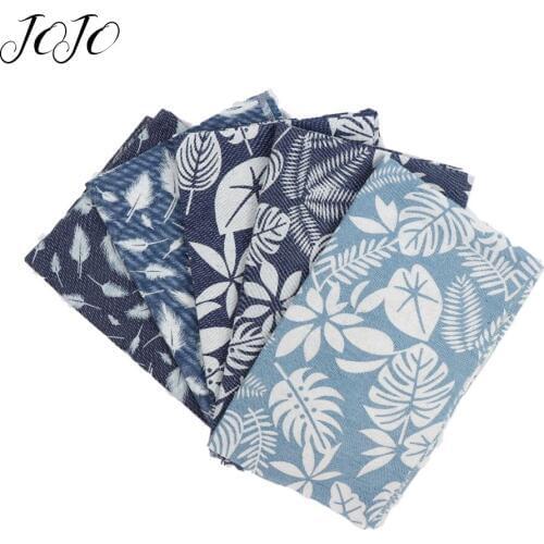 JOJO BOWS 40*50cm Denim Fabric Leaf Printed Sheet For Needlework Home Textile Clothing Sewing Handmade Craft Supplies Home Decor