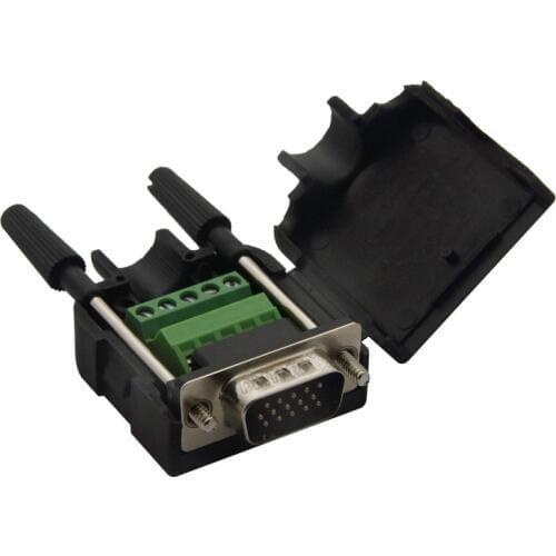 DB15 VGA male connector with back side screw connector and very short body lenght