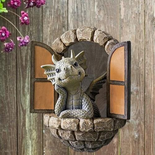 Dragon Out The Door Garden Resin Statue Yard Art Decor LED Light Figurine Dragon Sculpture Lawn Garden Decoration Outdoor
