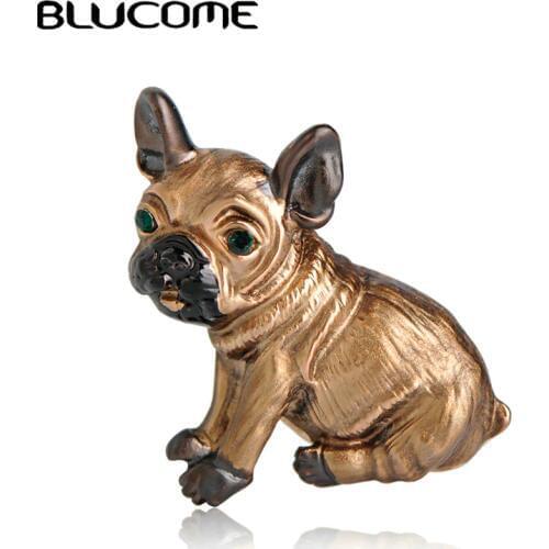 Blucome Cute Pug Dog Brooches Green Eyes Animal Corsage Pins Kids Girls Shirt Coat Clips Brooches Clothes Accessories Jewelry